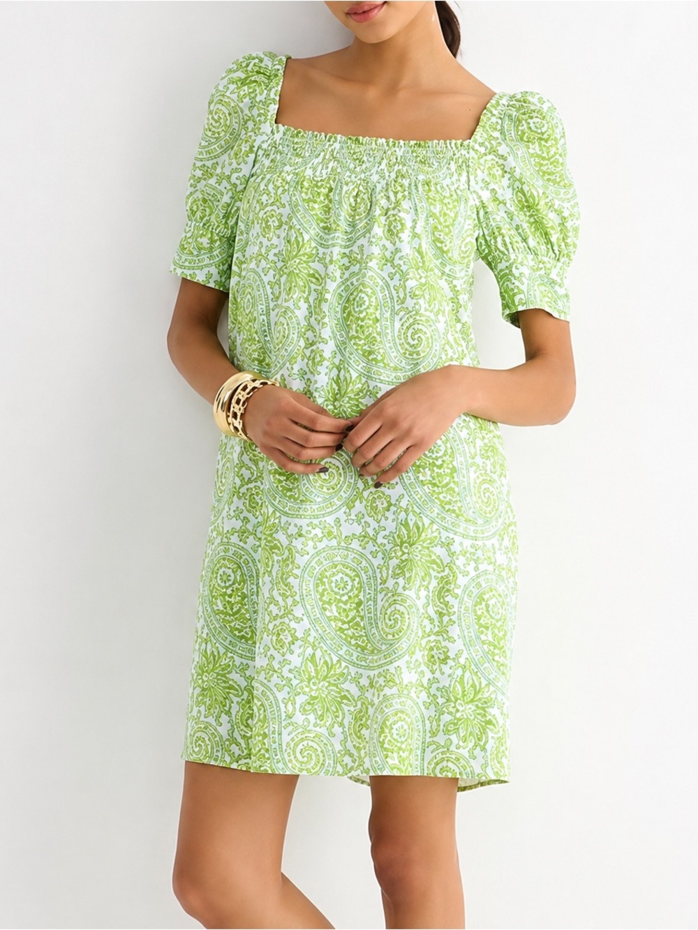 J. Crew SZ Blockprints S Green Floral Smocked Dress